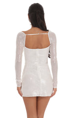 Sequin Long Sleeve Bodycon Dress in White