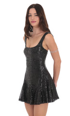 Sequin Skater Dress in Black