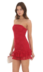 Lace Strapless Bodycon Dress in Red