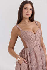 french rose jacquard sweetheart neckline midi dress