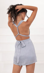 Plunge Dress in Silvery Blue