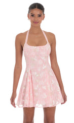 Floral Halter Open Back Dress in Pink