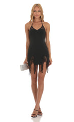Mesh Fringe Dress in Black