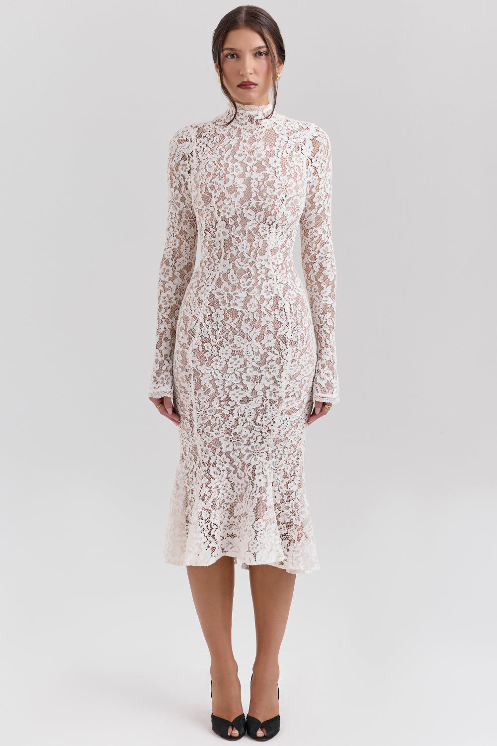 vintage ivory lace fitted midi dress