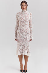 vintage ivory lace fitted midi dress