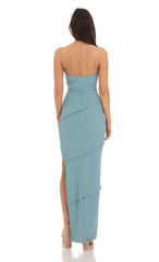 Ruffle Strapless Dress in Blue