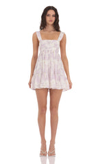 Floral Babydoll Dress in Lavender Cream