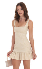 Jacquard Bubble Ruffle Dress in Cream