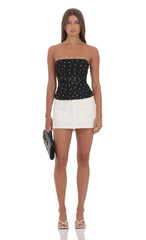 Mesh Polka Dot Ruched Tube Top in Black