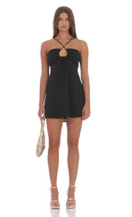 Shimmer Pinstripe Fit and Flare Dress in Black