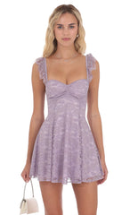 Lace Mini Sequin Fit and Flare Dress in Lilac