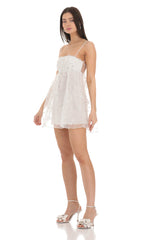 Floral Embroidered Babydoll Dress in White