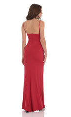 Cowl Neck Mermaid Maxi Dress in Red