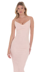 Lace Cowl Neck Maxi Dress in Pink