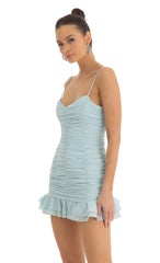 Crepe Ruched Bodycon Dress in Turquoise