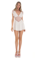 Dotted Mesh Cutout Dress in White