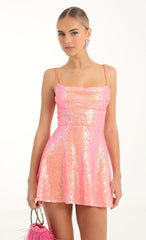 Sequin Cowl Neck Dress in Orange