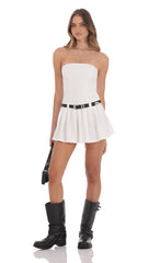 Pleated Strapless Dress in White