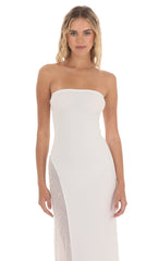 Strapless Mesh Sequin Slit in White