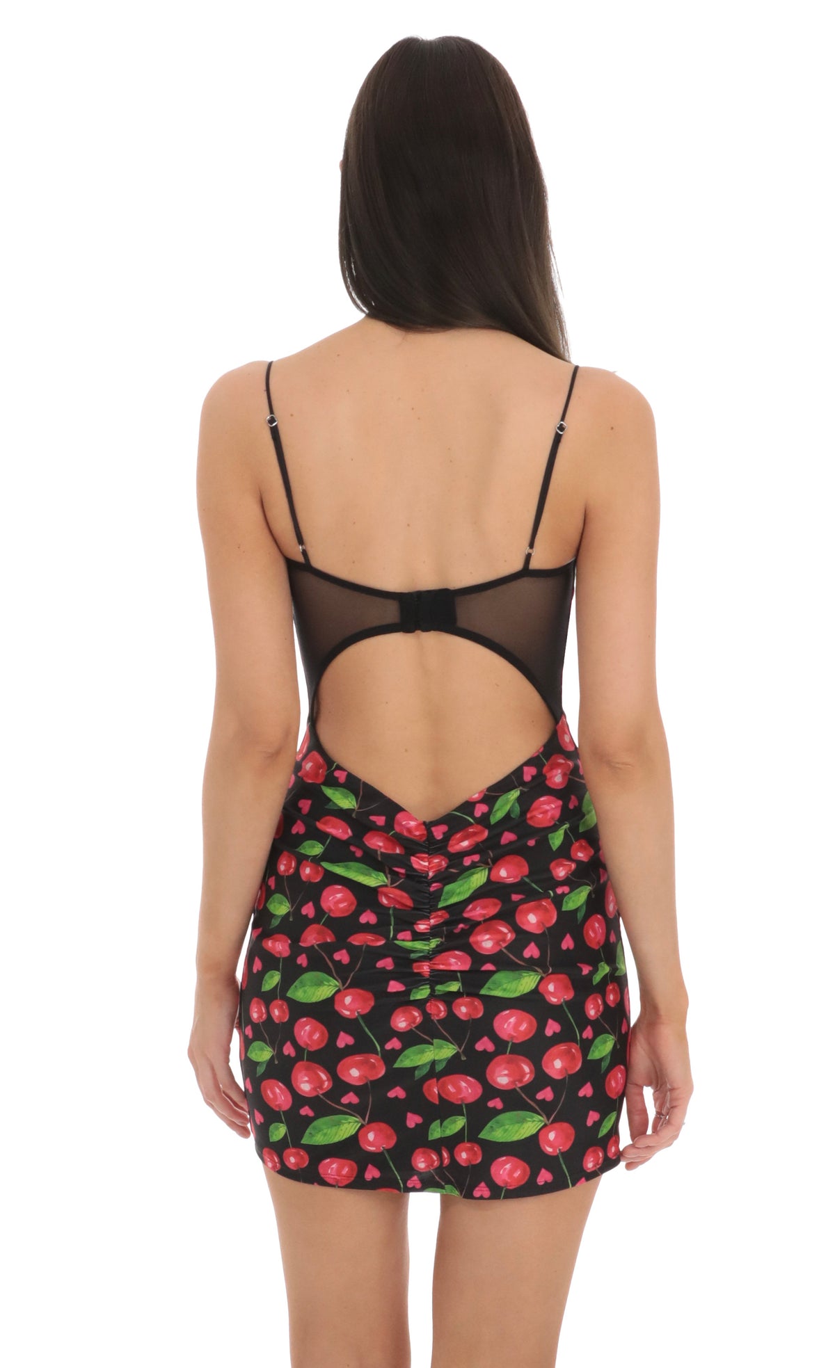 Cherry Print Bodycon Dress in Black