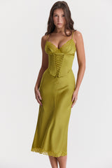 chartreuse satin slip dress