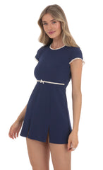 Short Sleeve Double Slit Dress in Navy