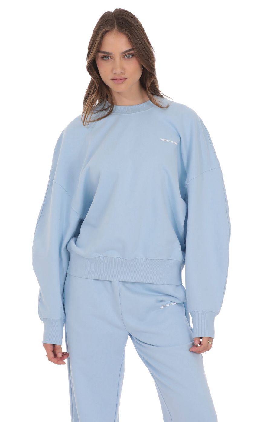 Lucy Oversized Cropped Crewneck in Light Blue
