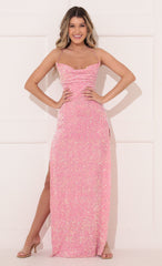 Velvet Sequin Maxi Dress in Pink