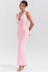 perfectly pink broderie anglais plunge maxi dress