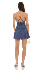 Rhinestone Satin A-Line Dress in Blue