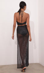 Ruched Sequin Set in Black