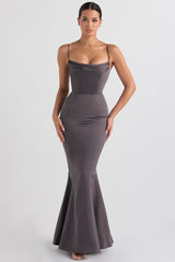 shadow satin fishtail gown