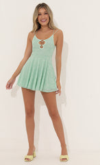 Floral Mesh A-Line Dress in Green