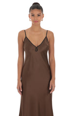 Satin Shift Maxi Dress in Brown