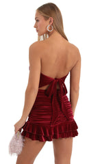 Velvet Ruched Bodycon Dress in Red