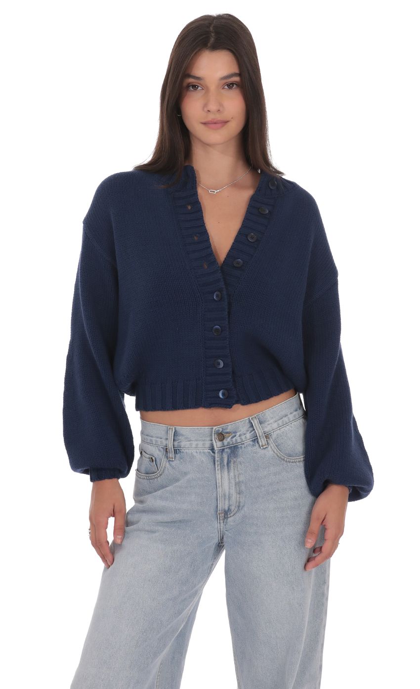 Chunky Knit Cardigan in Blue