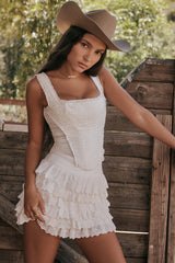 white layered mini skirt