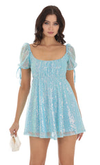 Sequin Baby Doll Dress in Blue