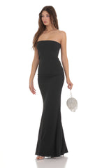 Back Bow Strapless Maxi Dress in Black