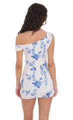 Floral Off Shoulder Bodycon Dress in White