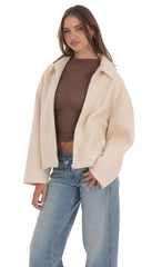 Sherpa Zip-Up Jacket in Cream