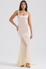 champagne chiffon floor length gown