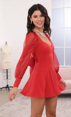 Chiffon Sleeve A-Line Dress in Red