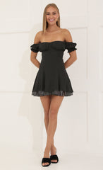 Metallic Ruffle Dress in Black