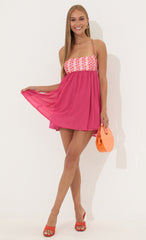 Chiffon Baby Doll Dress in Hot Pink
