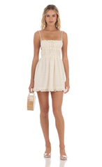 Ruched Floral Open Back Dress in Cream