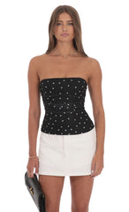 Mesh Polka Dot Ruched Tube Top in Black