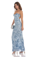 Velvet Floral Maxi Dress in Blue