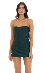 Satin Strapless Open Back Dress in Green