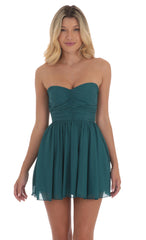 Shimmer Strapless A-Line Dress in Teal